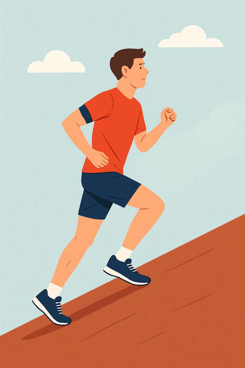 Ilustrasi gambar orang sedang berjalan menanjak
